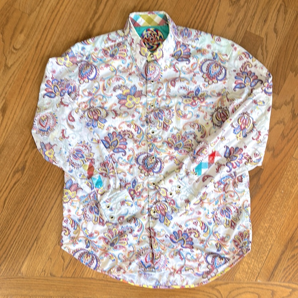 Robert Graham Paisley Embroidered Men’s Shirt Flip Cuff Classic Fit
